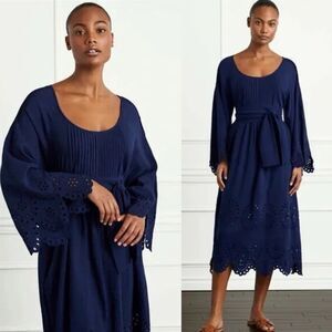 Hill House Navy Cotton Linen The Cora Midi Dress Small